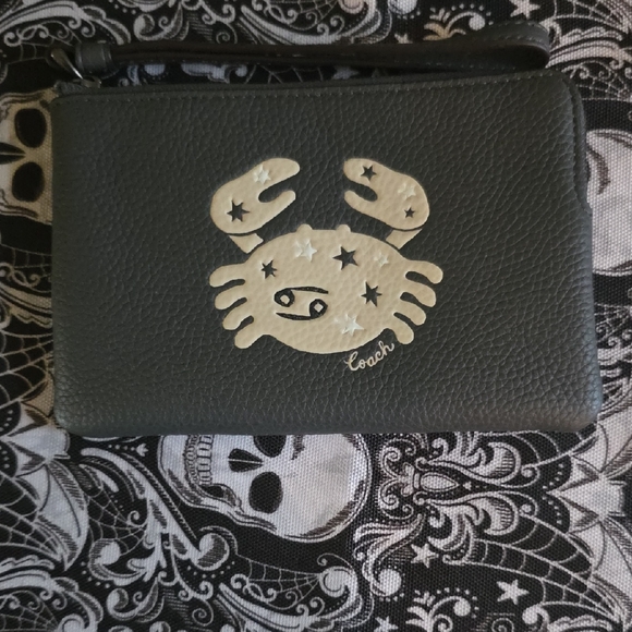 Coach Handbags - Coach Dark Gray Wristlet with Cream Crab Design